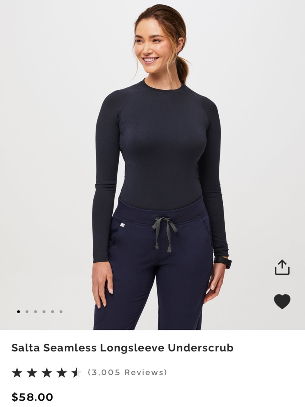 Figs Salta Seamless Longsleeve Underscrub - Navy
